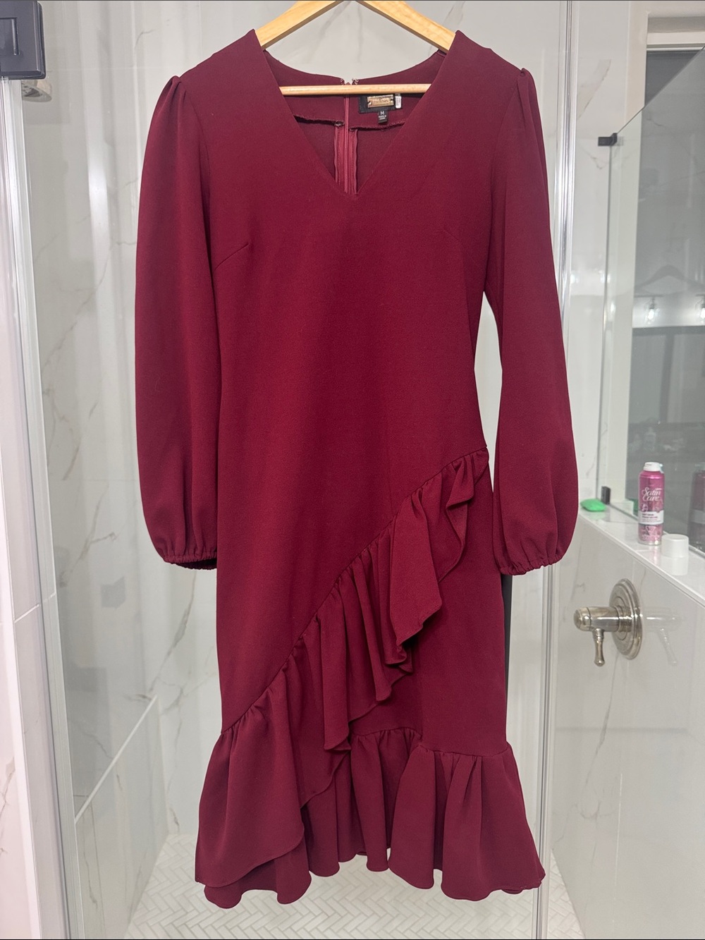 Alexia Admor Burgundy Long Sleeve Ruffle V-Neck Dress